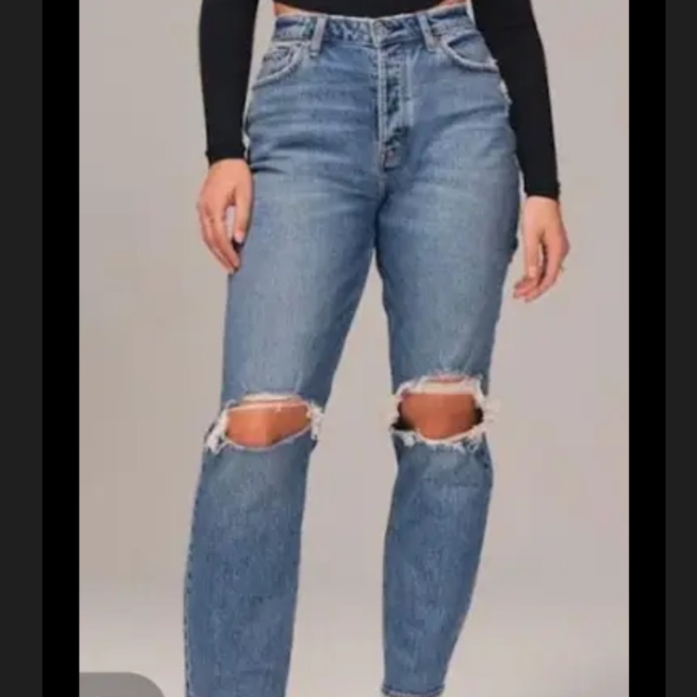 Abercrombie & Fitch Dad High Rise Distressed Blue Jeans Curve Love